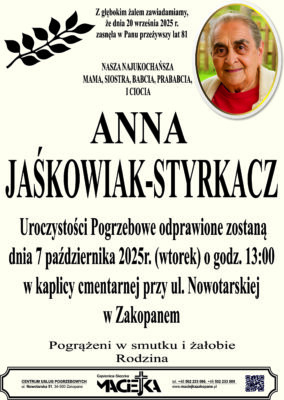 ANNA JAŚKOWIAK-STYRKACZ ZAKOPANE